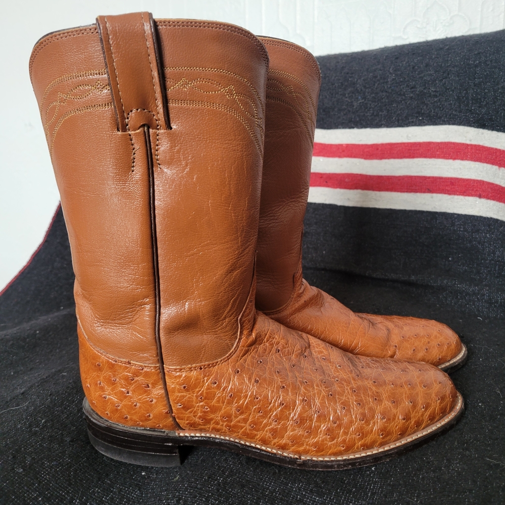 Justin Boots – Full Quill Ostrich Leather Ropers – Size 7.5B – Made in USA